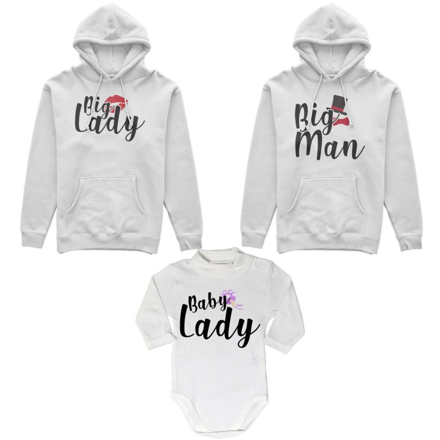 Tris felpe adulti neonato o body lupetto neonato big man big lady baby boy baby lady Per la famiglia