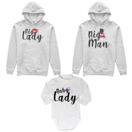 Tris felpe adulti neonato o body lupetto neonato big man big lady baby boy baby lady Per la famiglia