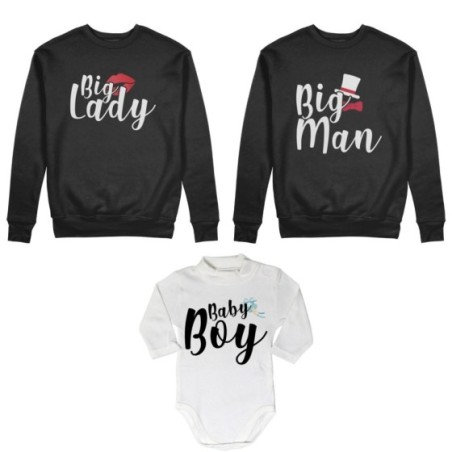 Tris felpe adulti neonato o body lupetto neonato big man big lady baby boy baby lady Per la famiglia