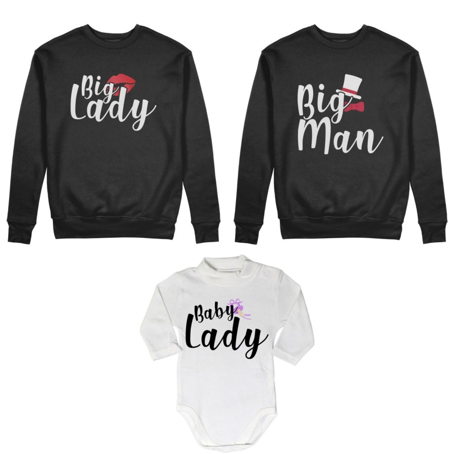 Tris felpe adulti neonato o body lupetto neonato big man big lady baby boy baby lady Per la famiglia