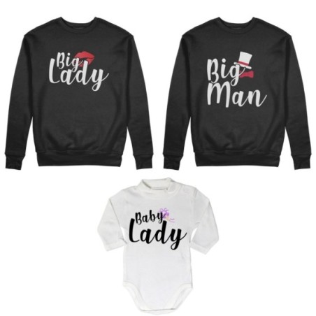 Tris felpe adulti neonato o body lupetto neonato big man big lady baby boy baby lady Per la famiglia