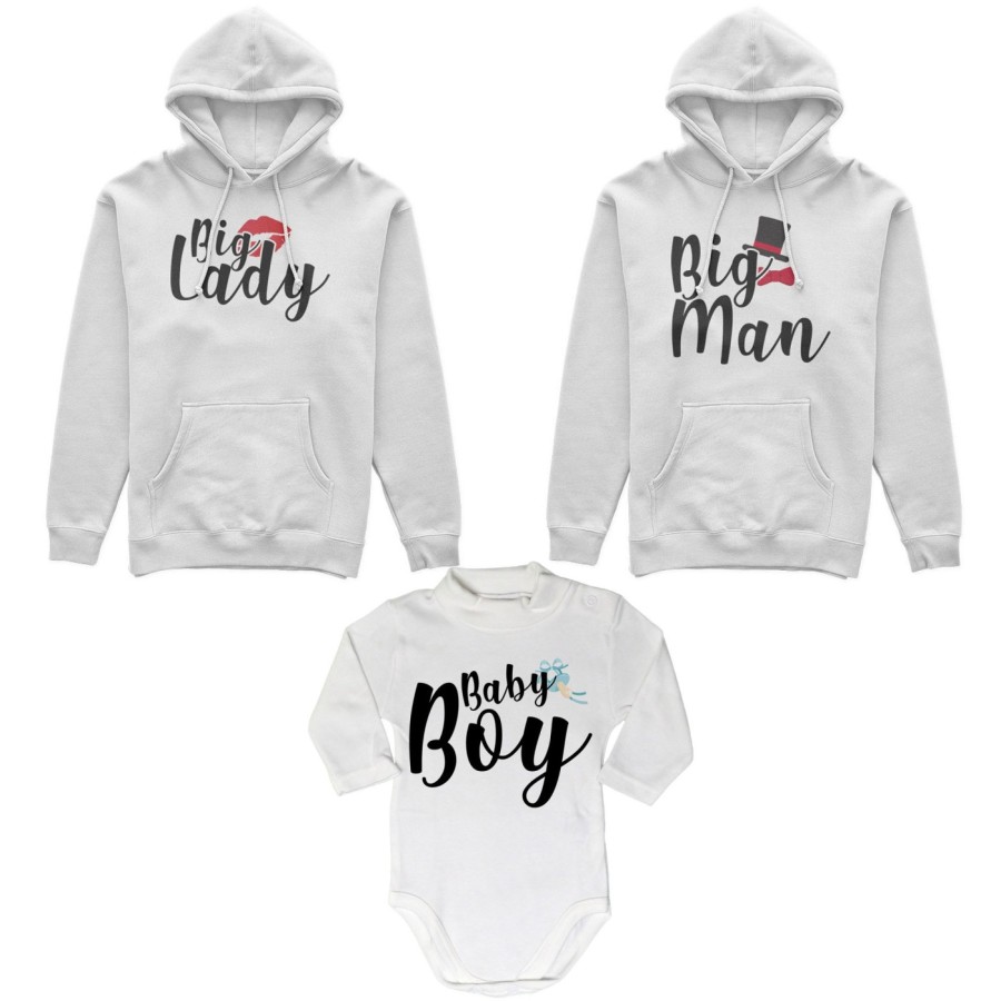 Tris felpe adulti neonato o body lupetto neonato big man big lady baby boy baby lady Per la famiglia