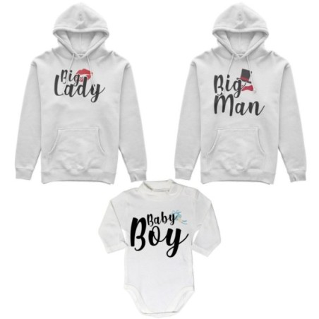 Tris felpe adulti neonato o body lupetto neonato big man big lady baby boy baby lady Per la famiglia