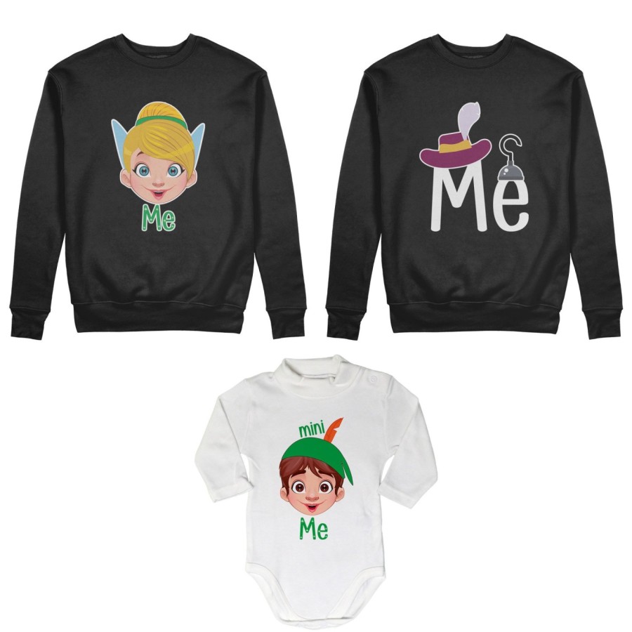 Tris felpe adulti neonato o body lupetto neonato me capitano uncino me trilly mini peter pan Per la famiglia
