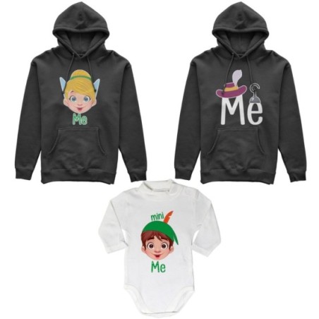 Tris felpe adulti neonato o body lupetto neonato me capitano uncino me trilly mini peter pan Per la famiglia