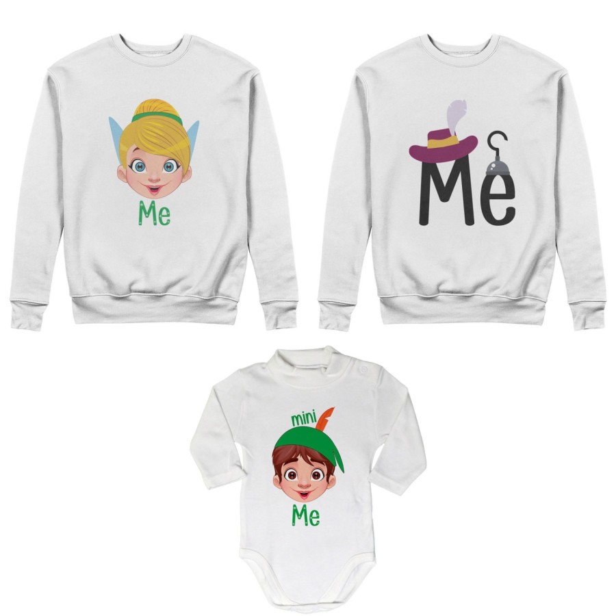 Tris felpe adulti neonato o body lupetto neonato me capitano uncino me trilly mini peter pan Per la famiglia