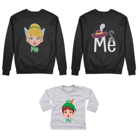 Tris felpe adulti neonato o body lupetto neonato me capitano uncino me trilly mini peter pan Per la famiglia