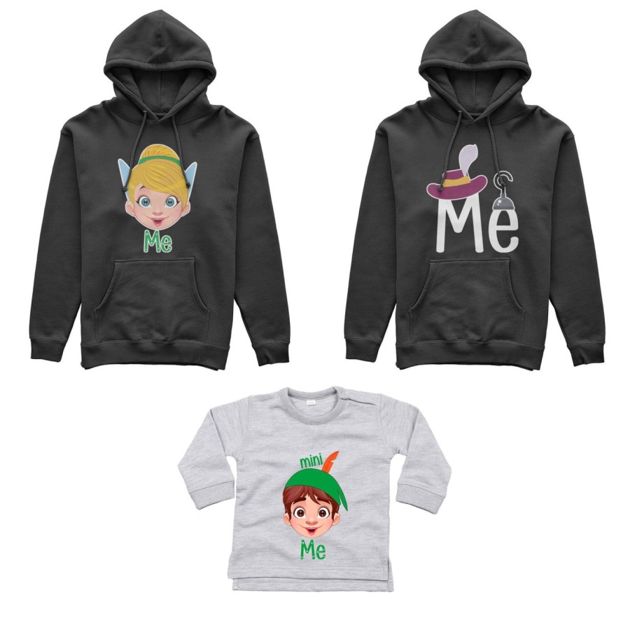 Tris felpe adulti neonato o body lupetto neonato me capitano uncino me trilly mini peter pan Per la famiglia
