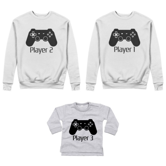 Tris felpe adulti neonato o body lupetto neonato player one player two player three playstation Per la famiglia