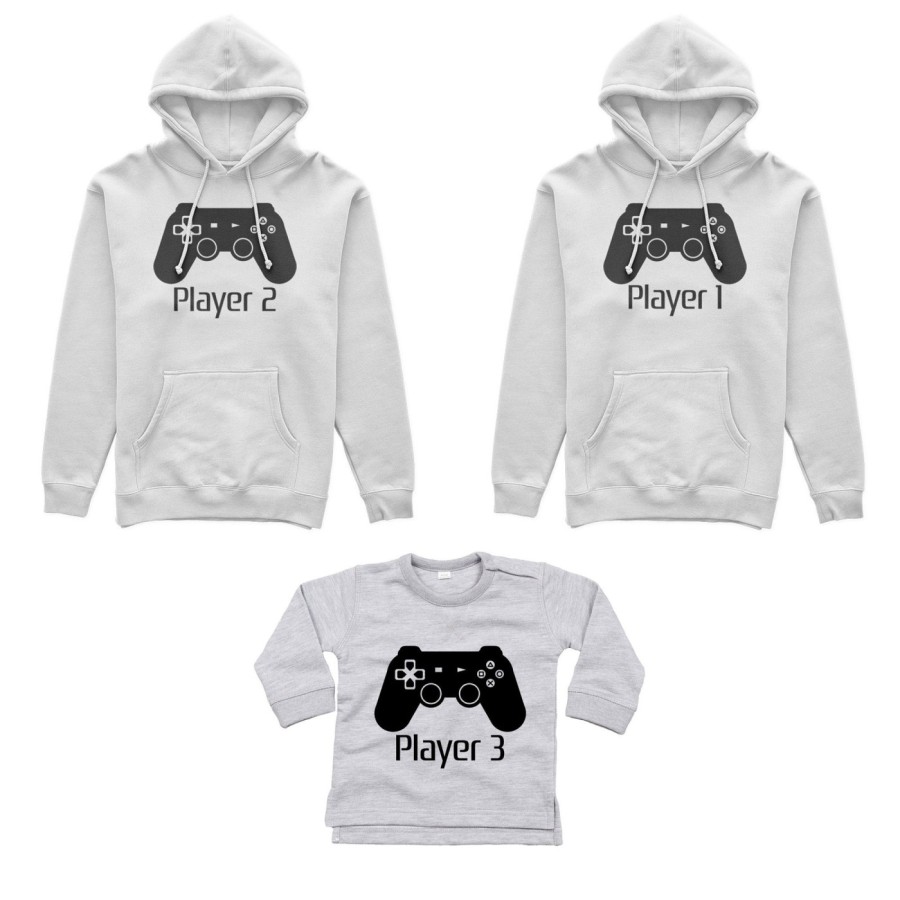 Tris felpe adulti neonato o body lupetto neonato player one player two player three playstation Per la famiglia
