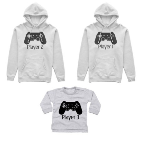 Tris felpe adulti neonato o body lupetto neonato player one player two player three playstation Per la famiglia
