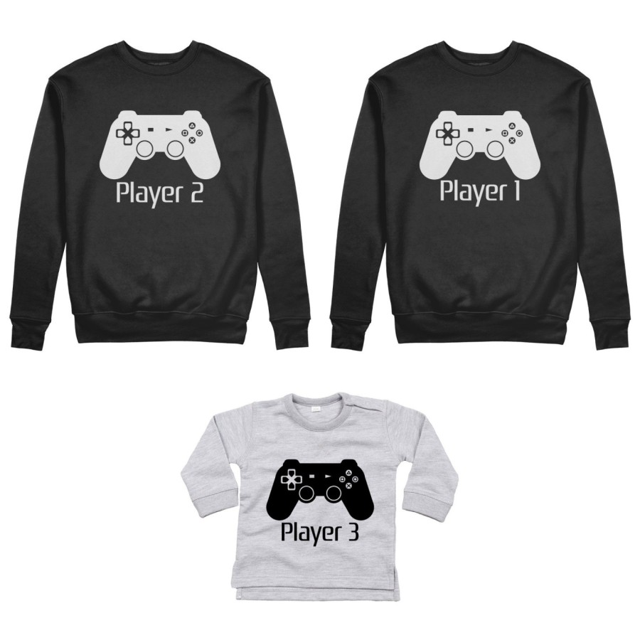 Tris felpe adulti neonato o body lupetto neonato player one player two player three playstation Per la famiglia