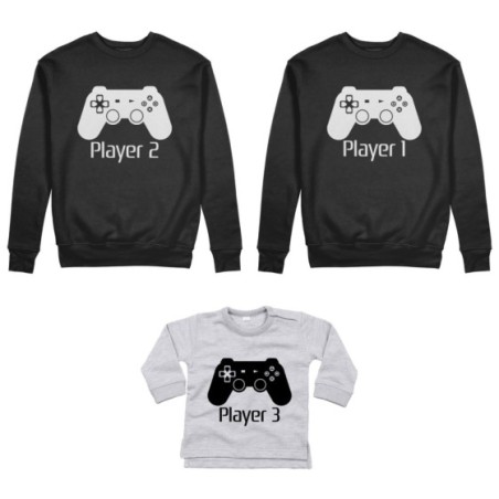Tris felpe adulti neonato o body lupetto neonato player one player two player three playstation Per la famiglia