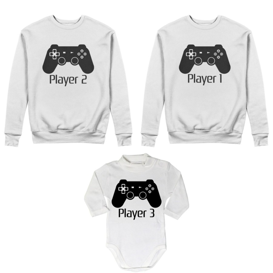 Tris felpe adulti neonato o body lupetto neonato player one player two player three playstation Per la famiglia