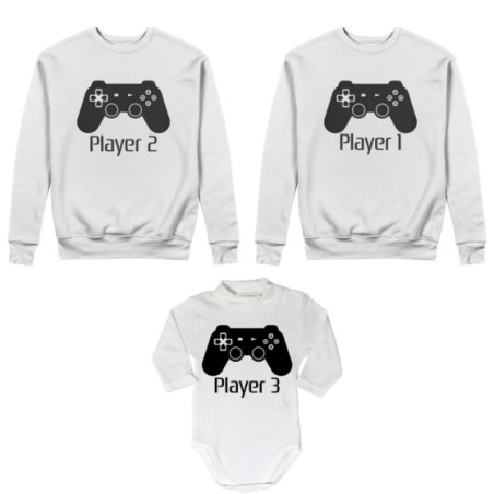 Tris felpe adulti neonato o body lupetto neonato player one player two player three playstation Per la famiglia