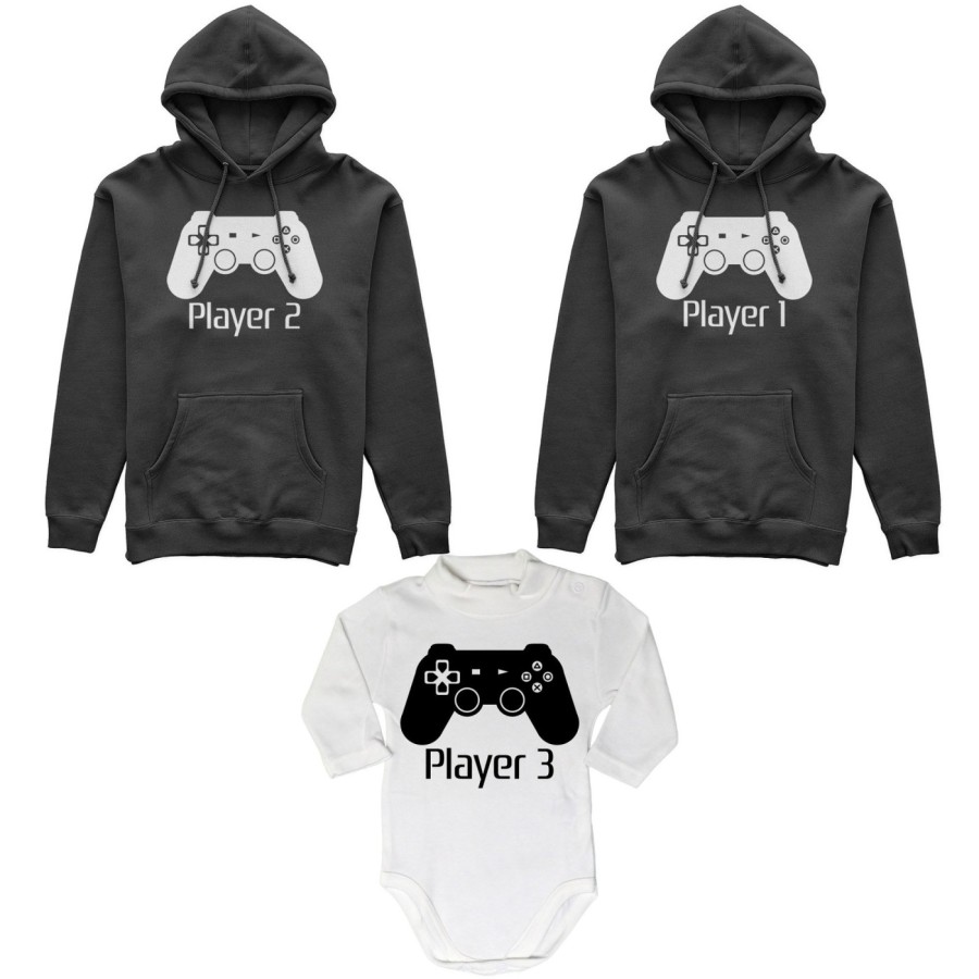Tris felpe adulti neonato o body lupetto neonato player one player two player three playstation Per la famiglia