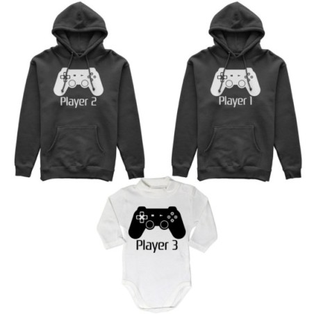 Tris felpe adulti neonato o body lupetto neonato player one player two player three playstation Per la famiglia
