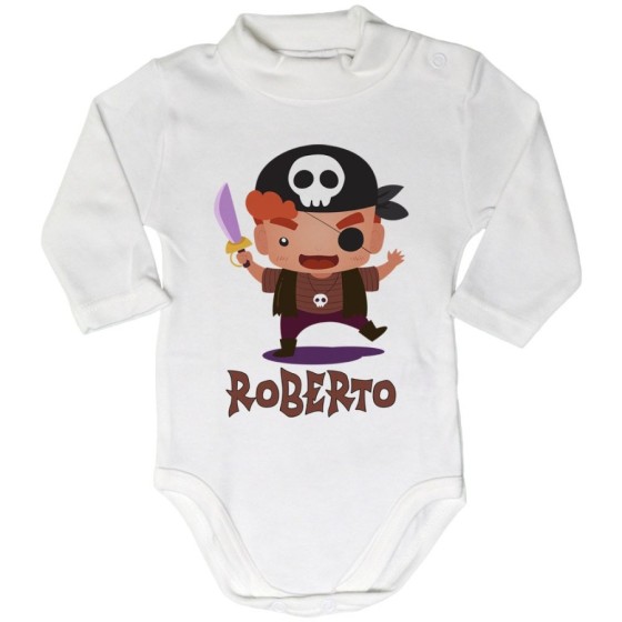 Body lupetto neonato personalizzato con nome piccolo pirata Halloween
