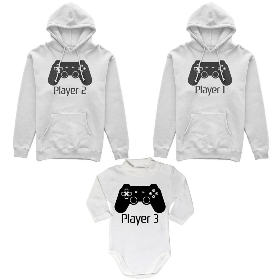 Tris felpe adulti neonato o body lupetto neonato player one player two player three playstation Per la famiglia