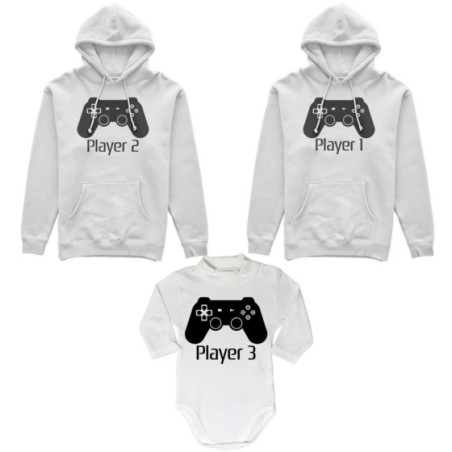 Tris felpe adulti neonato o body lupetto neonato player one player two player three playstation Per la famiglia