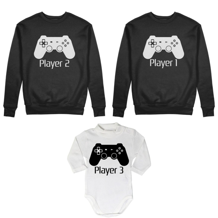 Tris felpe adulti neonato o body lupetto neonato player one player two player three playstation Per la famiglia