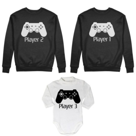 Tris felpe adulti neonato o body lupetto neonato player one player two player three playstation Per la famiglia