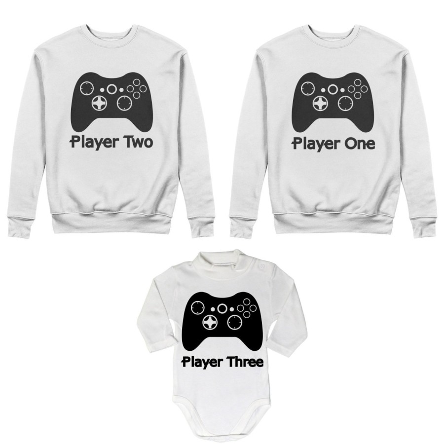 Tris felpe adulti neonato o body lupetto neonato player one player two player three xbox Per la famiglia