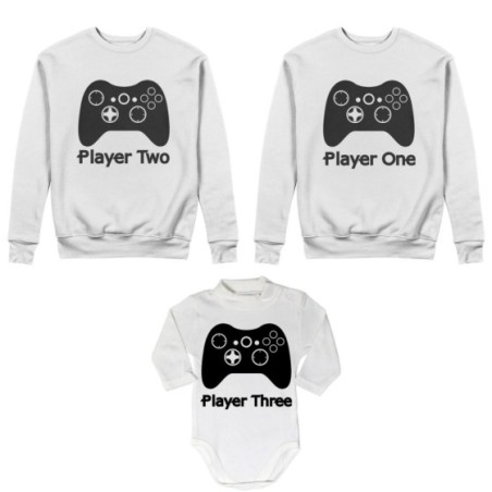 Tris felpe adulti neonato o body lupetto neonato player one player two player three xbox Per la famiglia