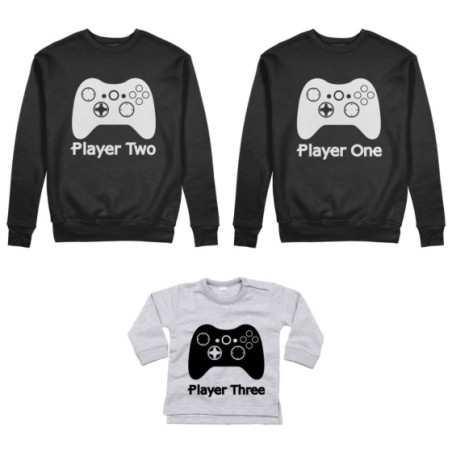 Tris felpe adulti neonato o body lupetto neonato player one player two player three xbox Per la famiglia