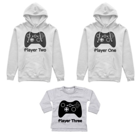 Tris felpe adulti neonato o body lupetto neonato player one player two player three xbox Per la famiglia