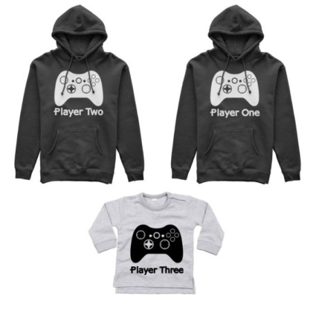 Tris felpe adulti neonato o body lupetto neonato player one player two player three xbox Per la famiglia