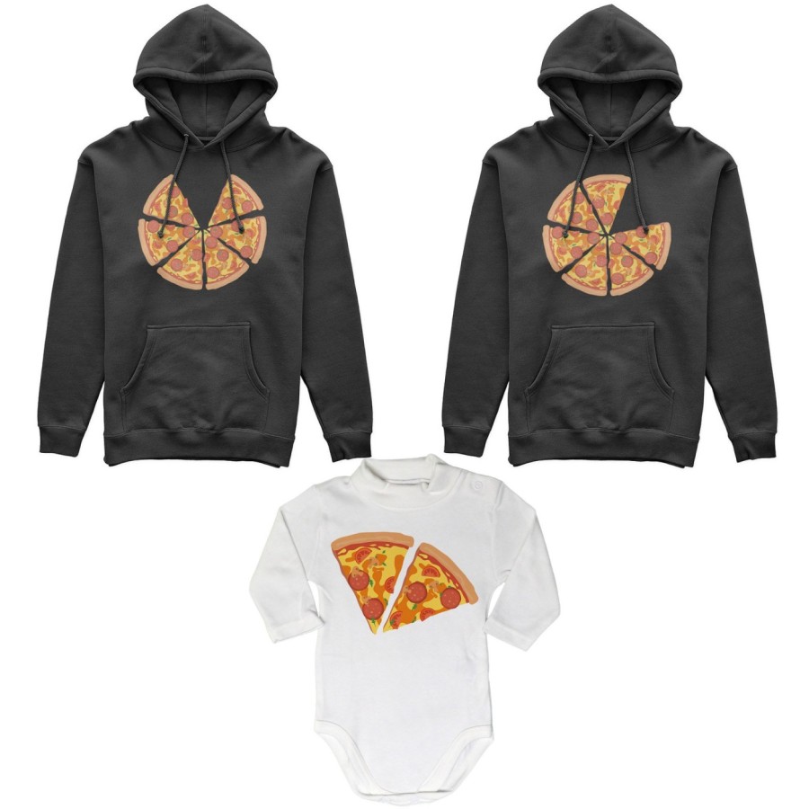 Tris felpe adulti neonato o body lupetto neonato pizza Per la famiglia