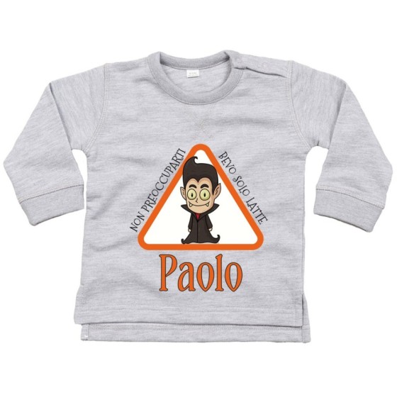 Felpa neonato personalizzata con nome non preoccuparti bevo solo latte Halloween