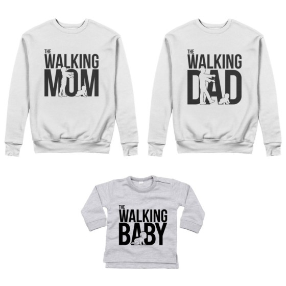 Tris felpe adulti neonato o body lupetto neonato the walking dad  the walking mom the walking baby Per la famiglia