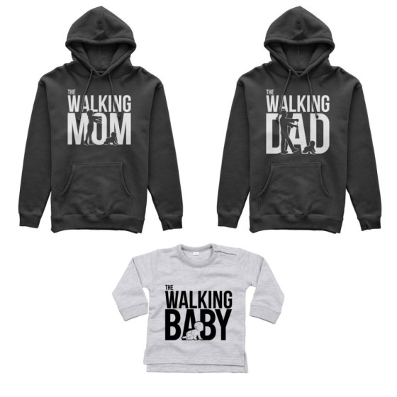 Tris felpe adulti neonato o body lupetto neonato the walking dad  the walking mom the walking baby Per la famiglia 2