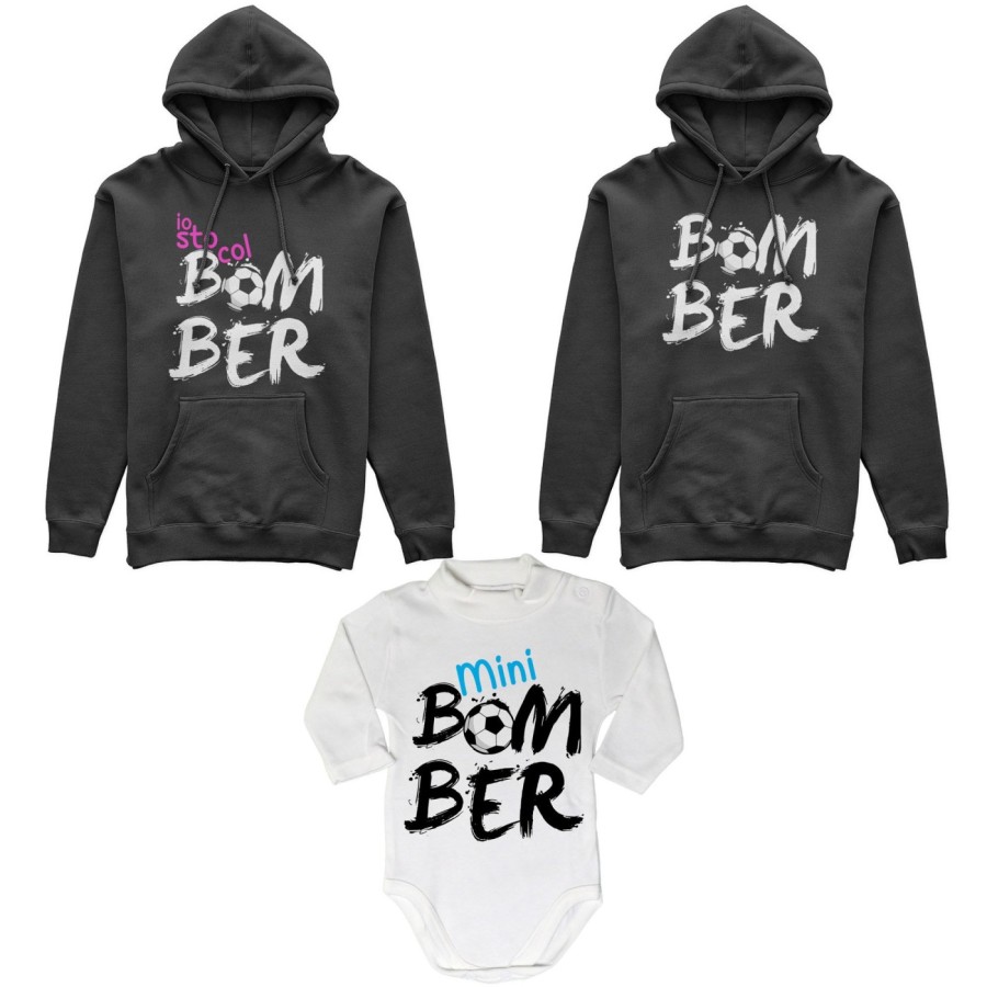 Tris felpe adulti neonato o body lupetto neonato bomber io sto col bomber mini bomber Per la famiglia