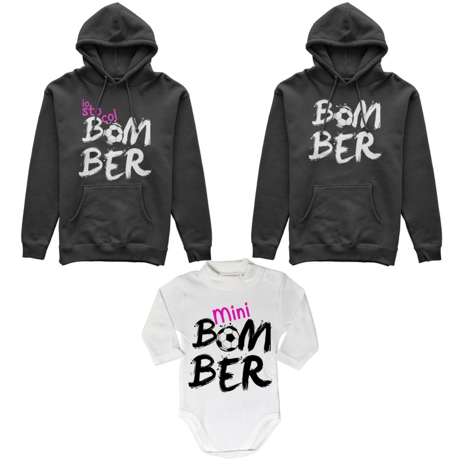 Tris felpe adulti neonato o body lupetto neonato bomber io sto col bomber mini bomber Per la famiglia