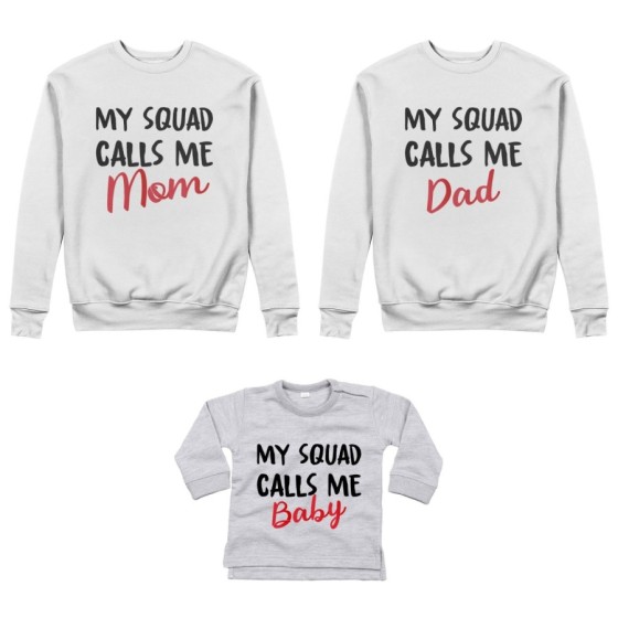 Tris felpe adulti neonato o body lupetto neonato my squad calls me dad calls me mom calls me baby Per la famiglia