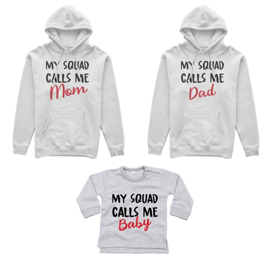 Tris felpe adulti neonato o body lupetto neonato my squad calls me dad calls me mom calls me baby Per la famiglia