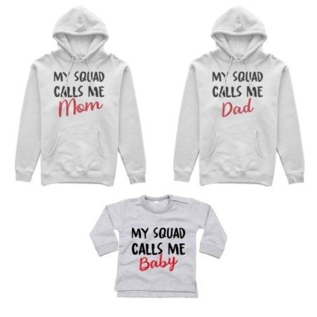 Tris felpe adulti neonato o body lupetto neonato my squad calls me dad calls me mom calls me baby Per la famiglia