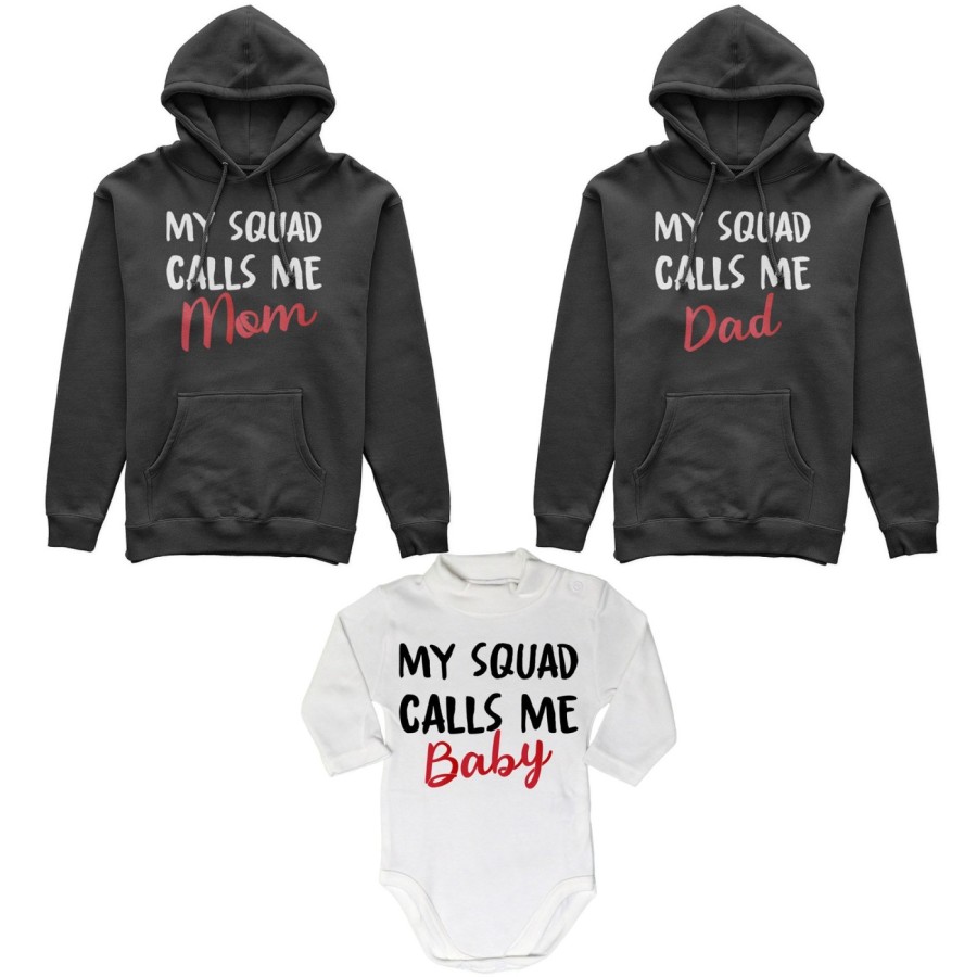 Tris felpe adulti neonato o body lupetto neonato my squad calls me dad calls me mom calls me baby Per la famiglia