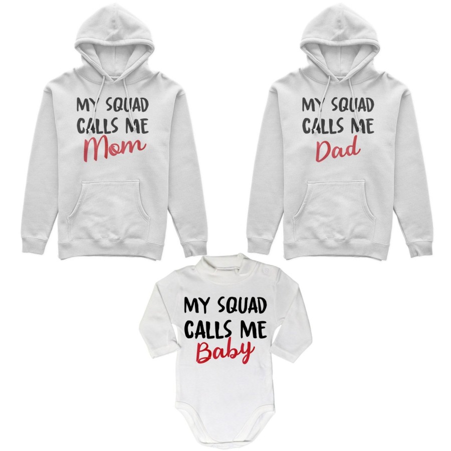 Tris felpe adulti neonato o body lupetto neonato my squad calls me dad calls me mom calls me baby Per la famiglia