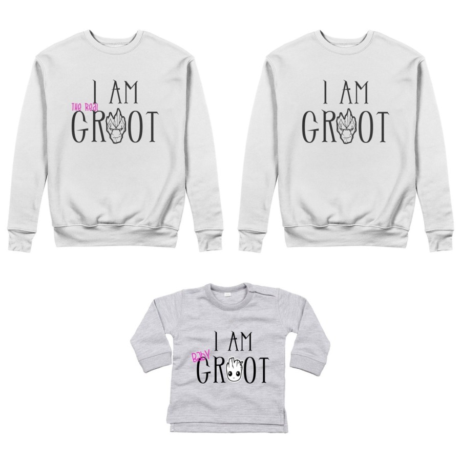 Tris felpe adulti neonato o body lupetto neonato i am groot i am the real groot i am baby groot Per la famiglia
