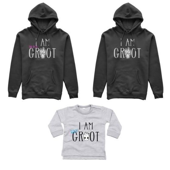 Tris felpe adulti neonato o body lupetto neonato i am groot i am the real groot i am baby groot Per la famiglia 2