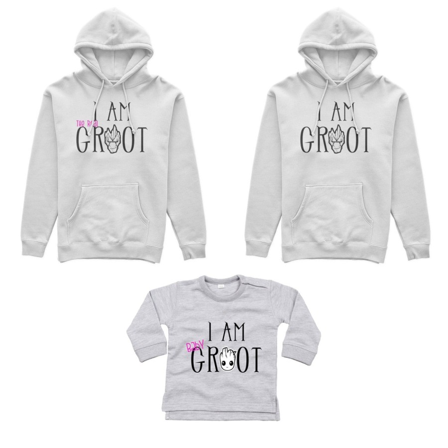 Tris felpe adulti neonato o body lupetto neonato i am groot i am the real groot i am baby groot Per la famiglia