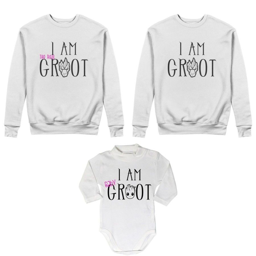 Tris felpe adulti neonato o body lupetto neonato i am groot i am the real groot i am baby groot Per la famiglia