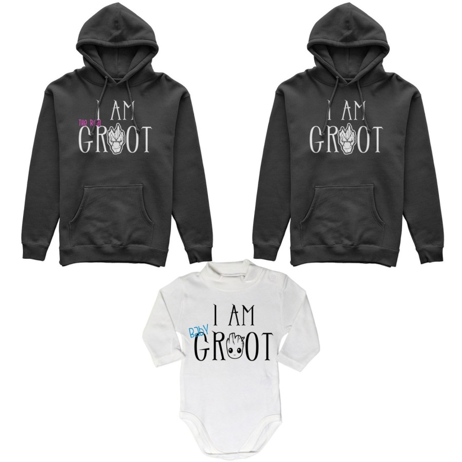Tris felpe adulti neonato o body lupetto neonato i am groot i am the real groot i am baby groot Per la famiglia