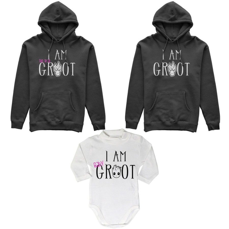 Tris felpe adulti neonato o body lupetto neonato i am groot i am the real groot i am baby groot Per la famiglia