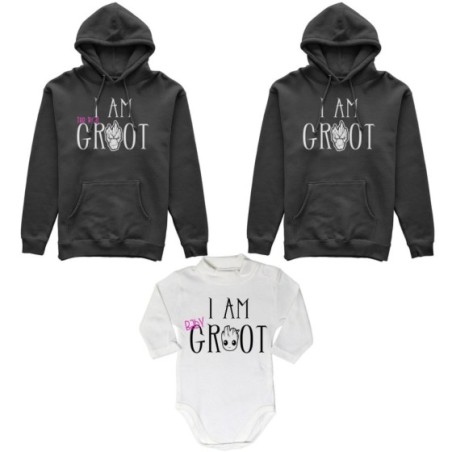 Tris felpe adulti neonato o body lupetto neonato i am groot i am the real groot i am baby groot Per la famiglia