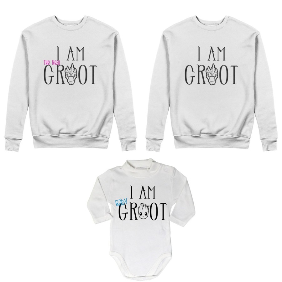 Tris felpe adulti neonato o body lupetto neonato i am groot i am the real groot i am baby groot Per la famiglia